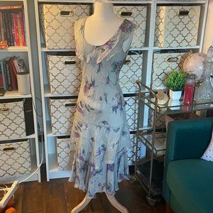 Blunauta Women's Floral Print Ruffle Midi Dress Sleeveless 1930s Gatsby tea